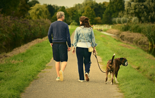 couple promenant un chien