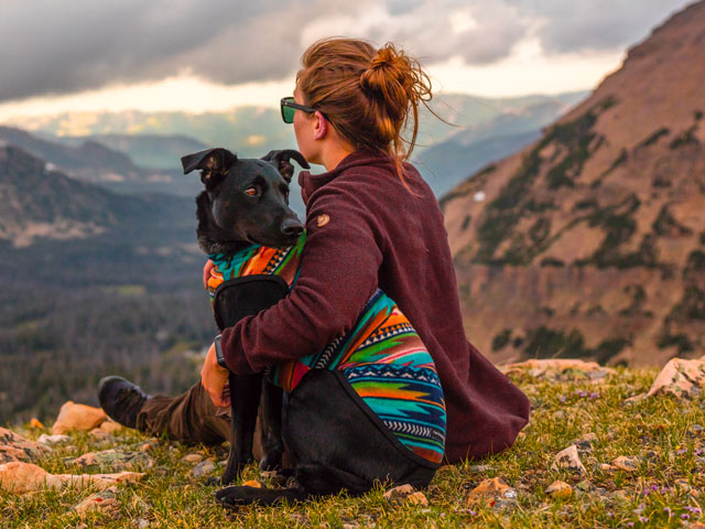 femme encerclant un chien